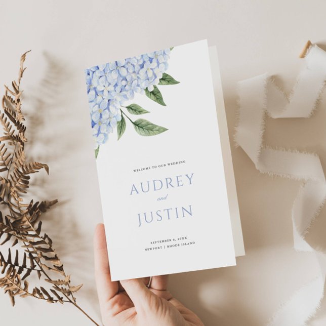 Blue Hydrangea Blooms Wedding Faltpaper Program Flyer (Von Creator hochgeladen)