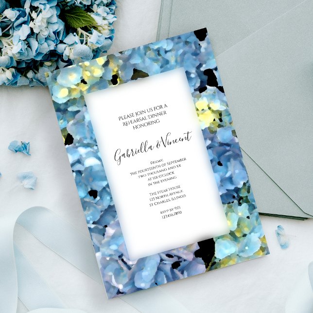 Blue Hydrangea Blossom Hochzeitsessen Probe Einladung (Von Creator hochgeladen)