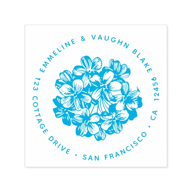 Blue Hydrangea Blossom Rücksendeadresse Botanical Permastempel (Design)