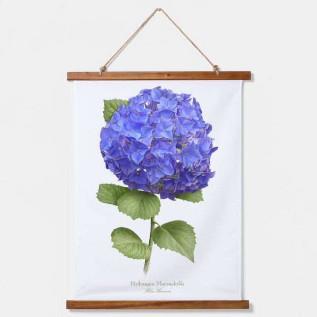 Blue Hydrangea "Blue Heaven" Botanische Blumenkuns Wandteppich Mit Holzrahmen (Vorderseite)