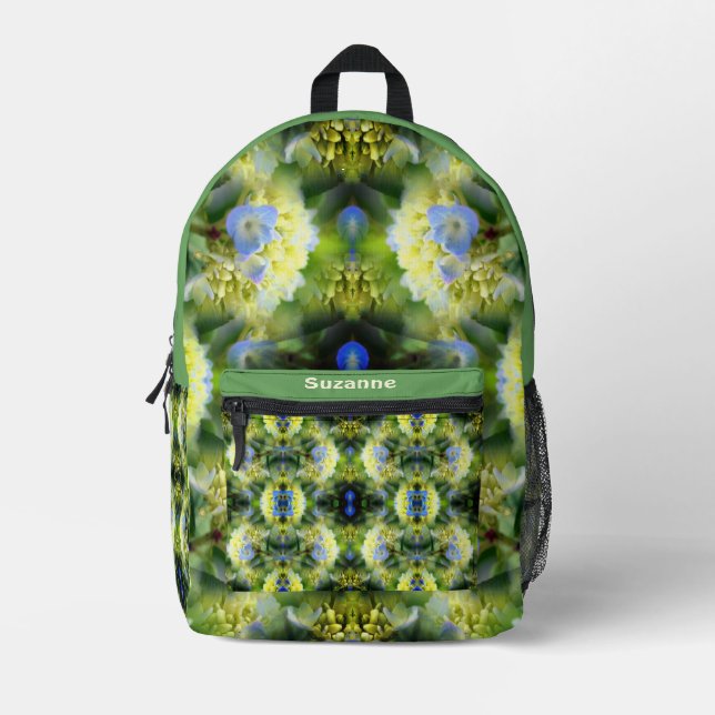 Blue Hydrangea Blume Abstrakt Personalisiert Bedruckter Rucksack (Vorderseite)