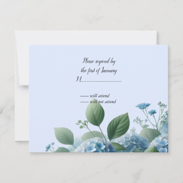 Blue Hydrangea-Blume-Antwortkarte RSVP Karte (Vorderseite)