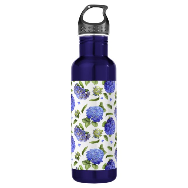Blue Hydrangea Blume Art Edelstahlflasche (Vorderseite)