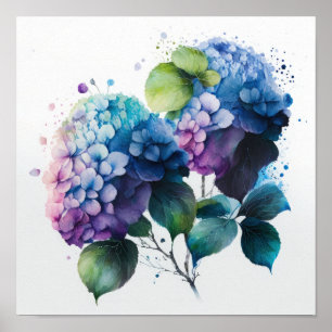 Blue Hydrangea Blume Art Print Poster