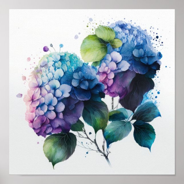 Blue Hydrangea Blume Art Print Poster (Vorne)