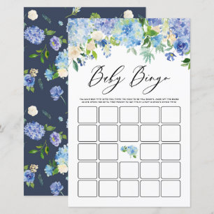Blue Hydrangea Blume Baby Dusche Bingo Game Card