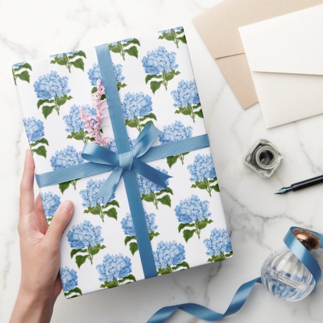 Blue Hydrangea Blume Blossom Geschenkpapier (Schenken)