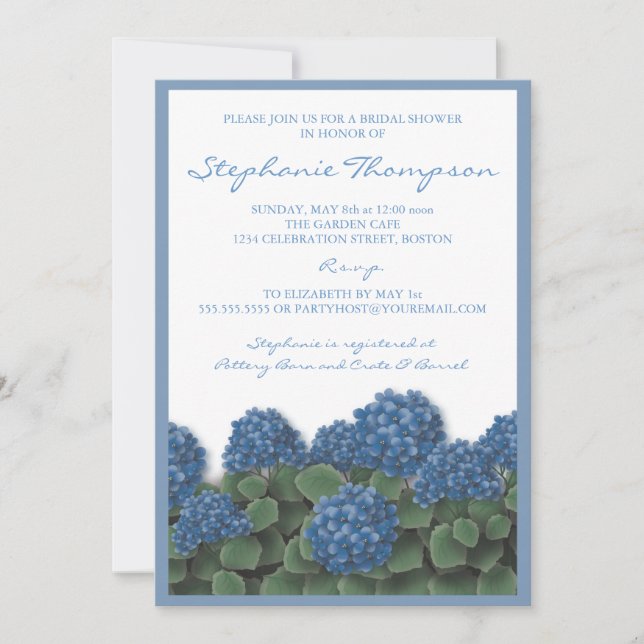 Blue Hydrangea Blume Bridal Dusche Einladung (Vorderseite)
