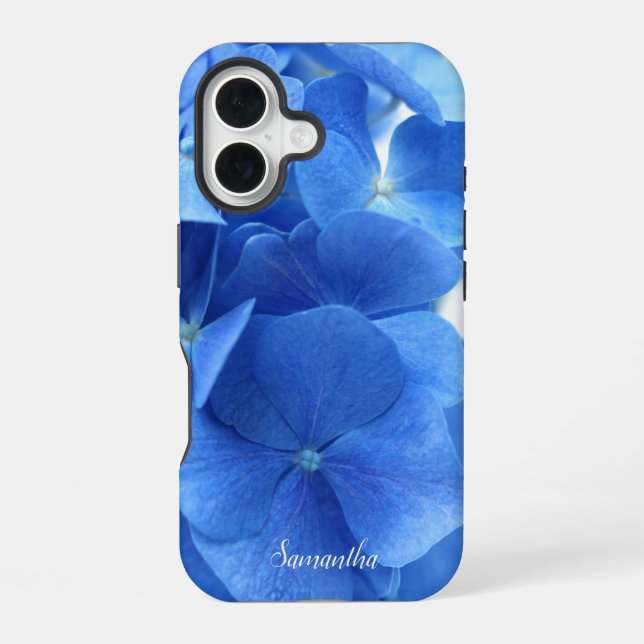 Blue Hydrangea Blume Custom iPhone 16 Hülle (Rückseite)