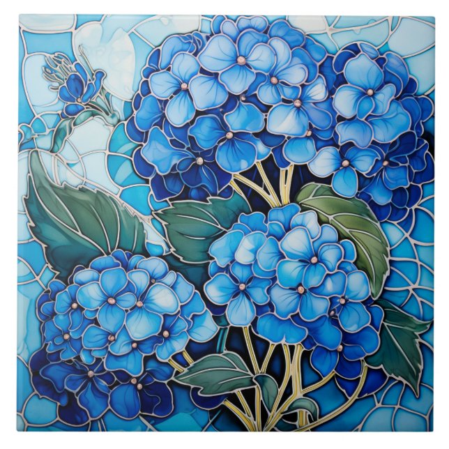 Blue Hydrangea-Blume Fliese (Vorderseite)