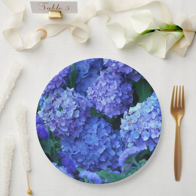 Blue Hydrangea Blume Floral Pappteller (Hochzeit)