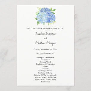 Blue Hydrangea Blume Foliage Wedding Programm