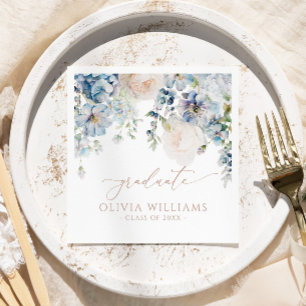 Blue Hydrangea Blume Graduation Party Napkins Serviette