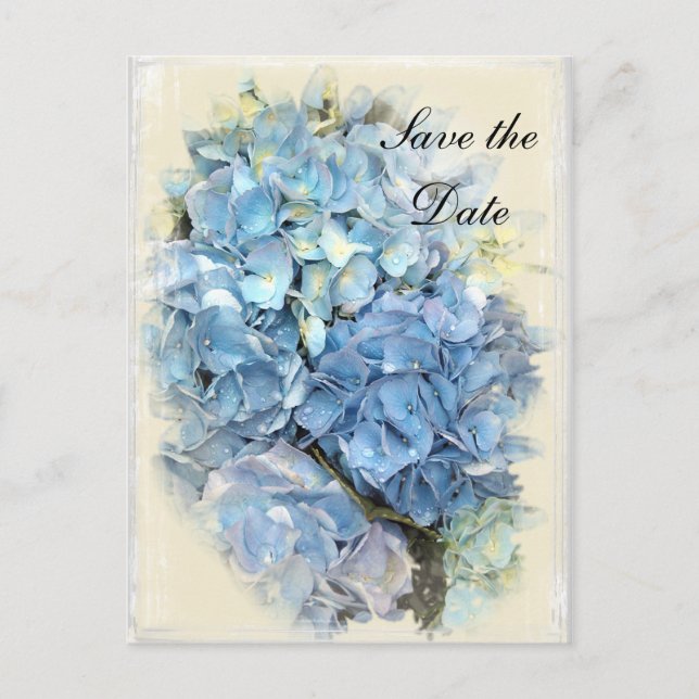 Blue Hydrangea-Blume Hochzeit Sichern Sie das Datu Ankündigungspostkarte (Vorderseite)