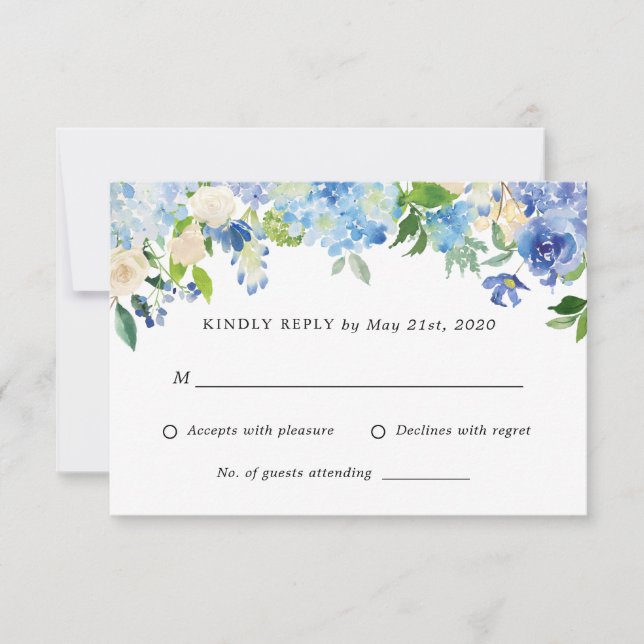 Blue Hydrangea Blume Hochzeitsszenario RSVP Antwor (Vorderseite)