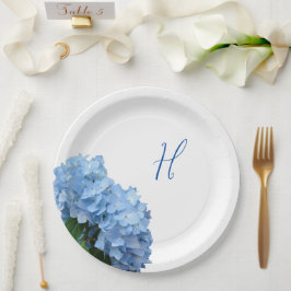 Blue Hydrangea Blume Holz Hintergrund Pappteller