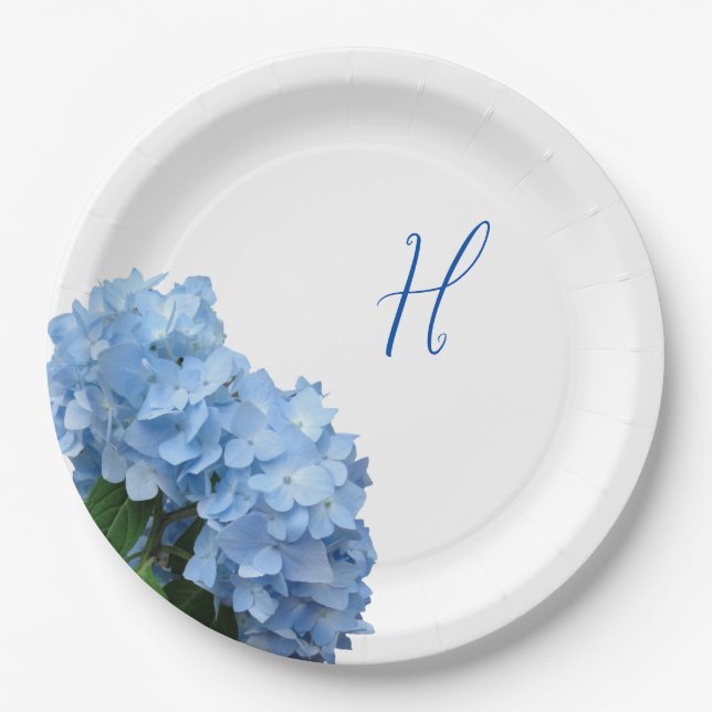Blue Hydrangea Blume Holz Hintergrund Pappteller (Vorderseite)