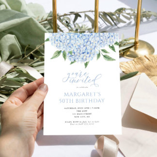 Blue Hydrangea Blume Kalligraphie Geburtstag Einladung