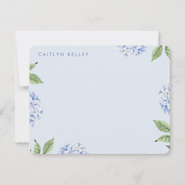 Blue Hydrangea Blume Light Blue Custom Flat Mitteilungskarte (Vorderseite)