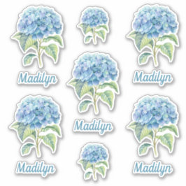 Blue Hydrangea Blume mit Ihrem Namen Vinyl Aufkleber