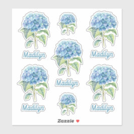 Blue Hydrangea Blume mit Ihrem Namen Vinyl Aufkleber