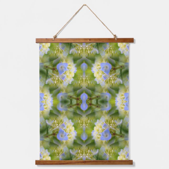 Blue Hydrangea-Blume multipliziert Abstrakt Wandteppich Mit Holzrahmen (Vorderseite)