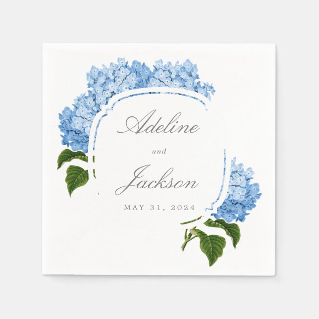 Blue Hydrangea Blume Name und Hochzeitstag Serviette (Vorderseite)