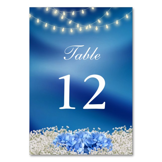 Blue Hydrangea Blume Navy Blue Wedding Table Tischnummer (Vorderseite)