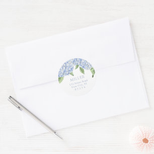 Blue Hydrangea Blume Personalisierte Adresse Runder Aufkleber