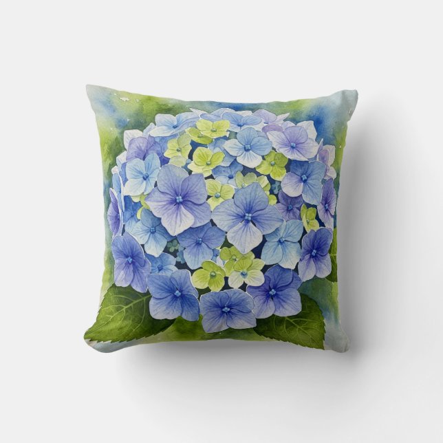 Blue Hydrangea Blume Pillow Kissen (Vorderseite)