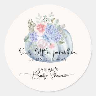 Blue Hydrangea Blume Pumpkin Fall Baby Dusche Runder Aufkleber