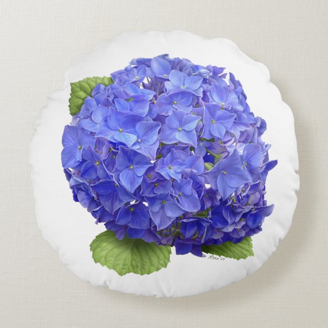 Blue Hydrangea-Blume Rundes Kissen (Vorderseite)