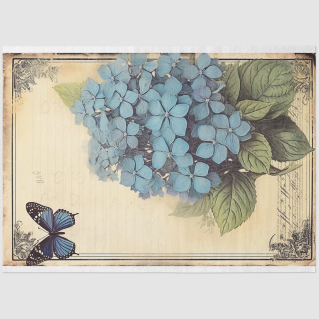 Blue Hydrangea Blume und Schmetterling Ephemeride  Seidenpapier (Vorderseite)