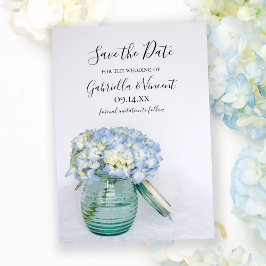 Blue Hydrangea Blume Vase Wedding Save the Date