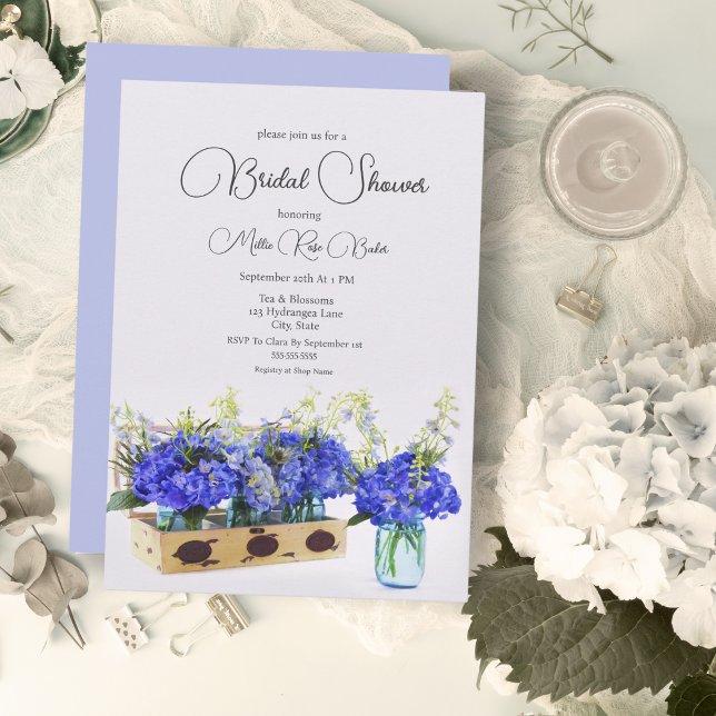 Blue Hydrangea Blume Vintag Box Brautparty Einladung (Timeless Elegance: Vintage Hydrangea Bridal Shower Invitation )