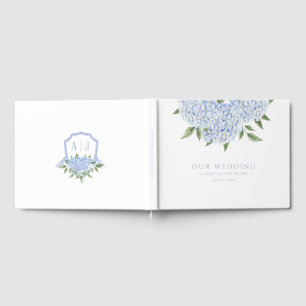 Blue Hydrangea Blume & Wappen, Hochzeit Gästebuch