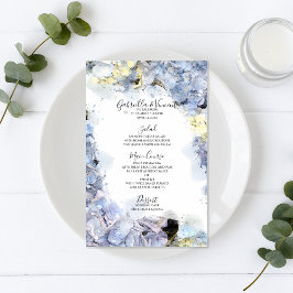 Blue Hydrangea Blume Watercolor Wedding Menu