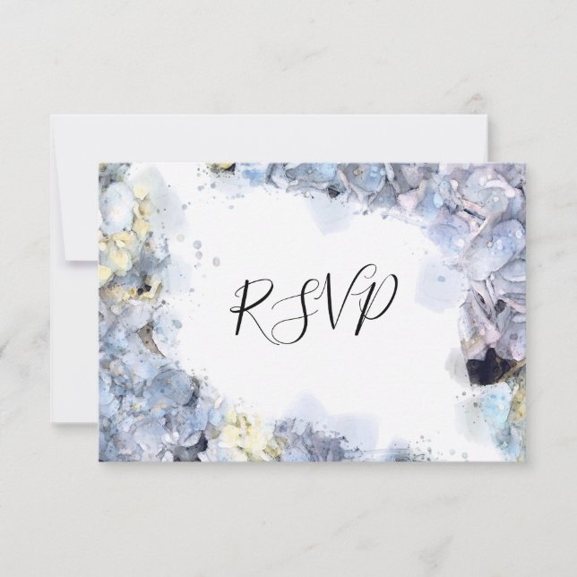 Blue Hydrangea Blume Watercolor Wedding RSVP Karte (Vorderseite)