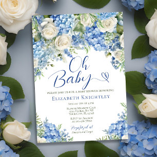 Blue Hydrangea Blume White Roses Oh Baby Dusche Einladung