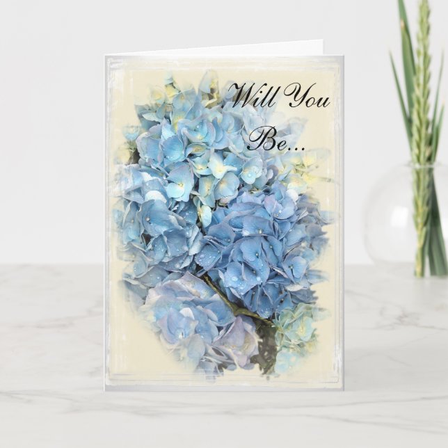 Blue Hydrangea Blume wird meine Bridesmaid sein Einladung (Vorderseite)