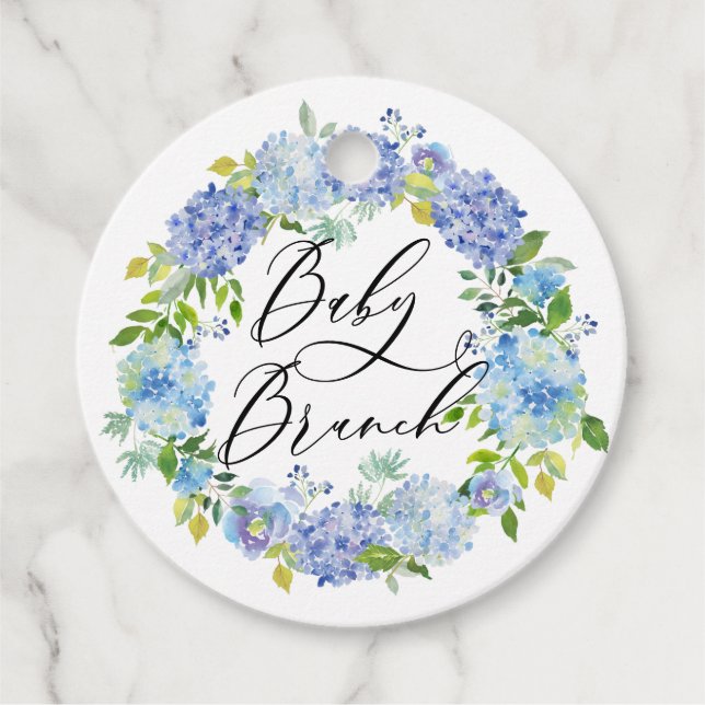 Blue Hydrangea Blume Wreath Baby Brunch Geschenkanhänger (Vorderseite)