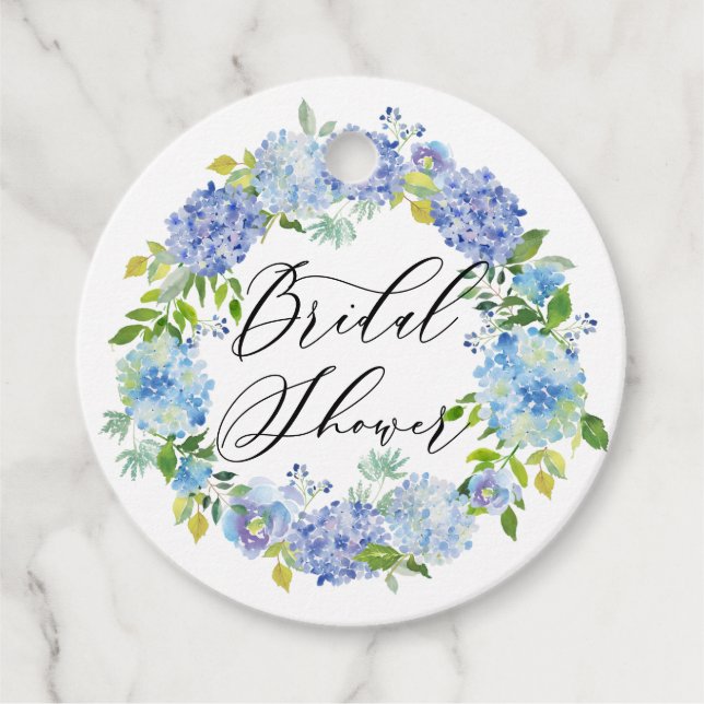 Blue Hydrangea Blume Wreath Brautparty Geschenkanhänger (Vorderseite)