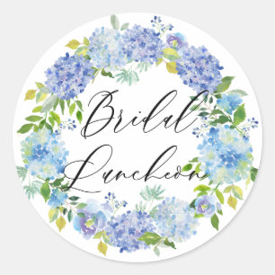 Blue Hydrangea Blume Wreath Bridal Luncheon Runder Aufkleber