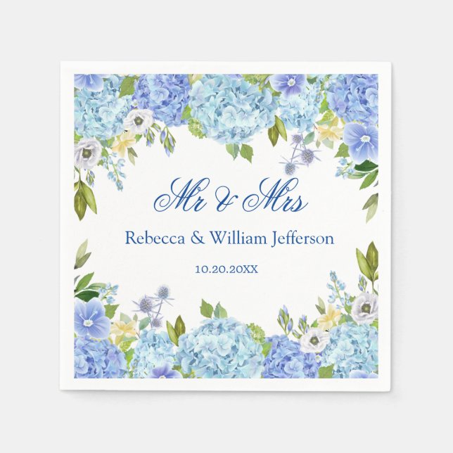 Blue Hydrangea Blumengrün Hochzeitspapier Serviette (Vorderseite)