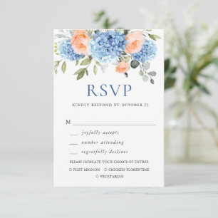 Blue Hydrangea Blush Pink Roses Blume Hochzeit RSVP Karte