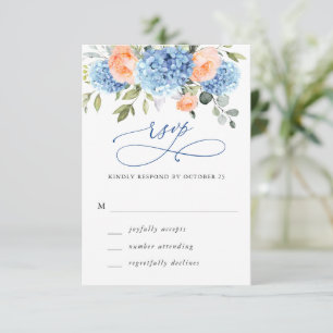 Blue Hydrangea Blush Pink Roses Blume Hochzeit RSVP Karte