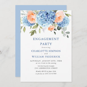 Blue Hydrangea Blush Pink Roses ENGAGEMENT PARTEI Einladung