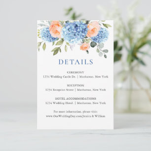 Blue Hydrangea Blush Pink Roses Hochzeitsdetails Begleitkarte