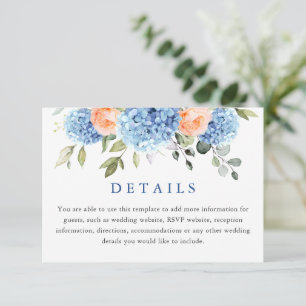 Blue Hydrangea Blush Pink Roses Hochzeitsdetails Begleitkarte