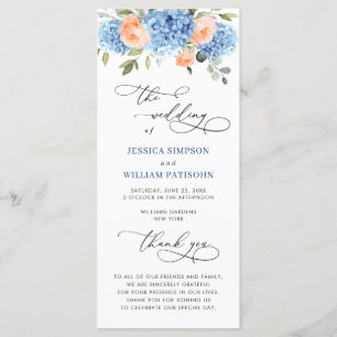 Blue Hydrangea Blush Pink Roses Hochzeitsfeier Programm